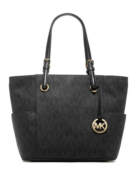 michael kors jet set monogram signature logo tote in black|Michael Kors Tote bag price.